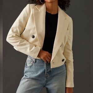 Anthropologie Maeve Cropped Double-Breasted Jacket